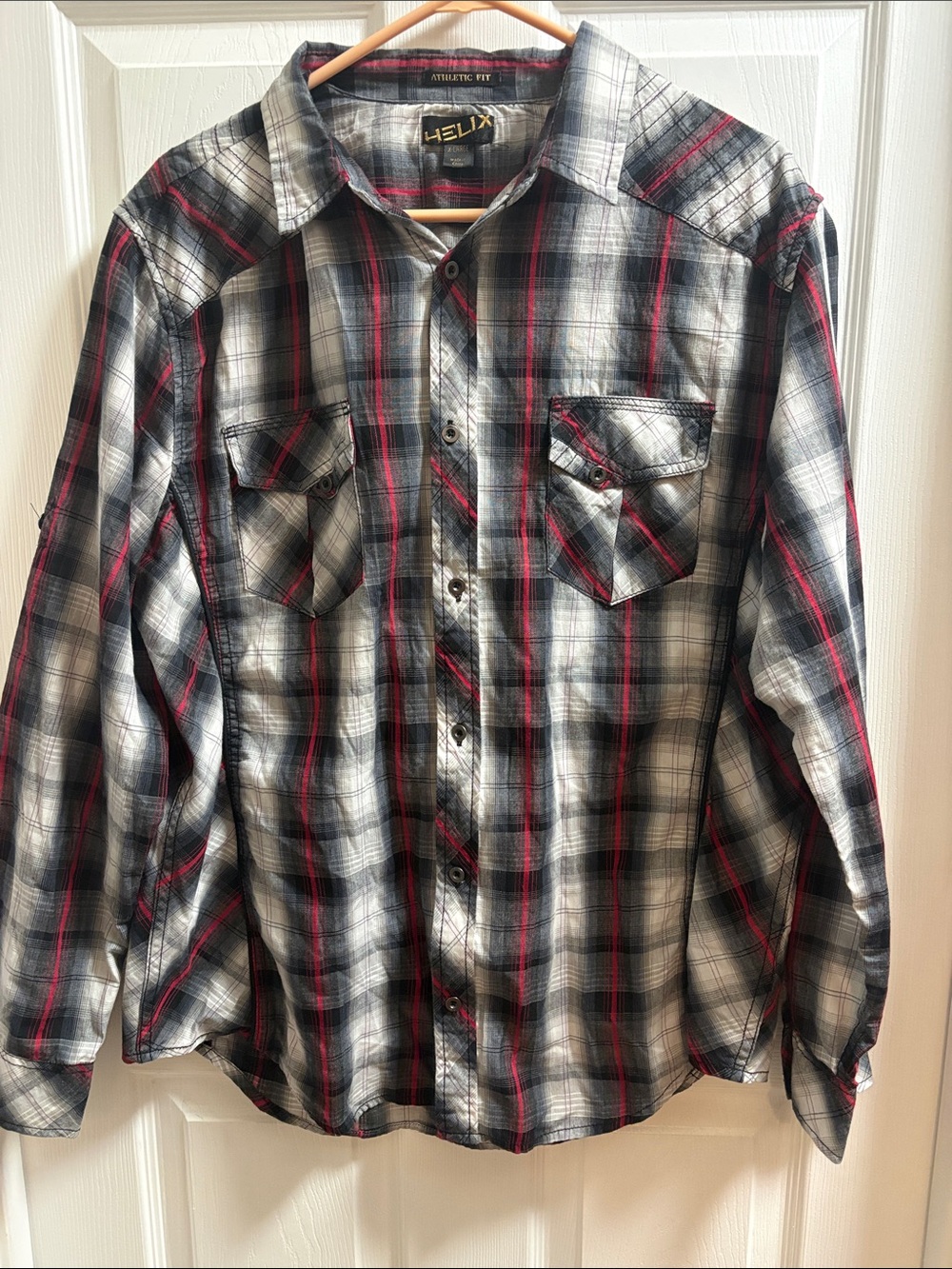 Helix Black, Gray & Red Plaid Long-Sleeve Casual Button-Down